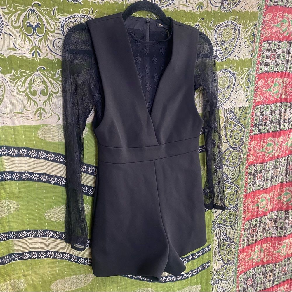 Maje Black Istoria Lace Long Sleeve Romper Playsuit Size EU 34/ US 2 - Picture 7 of 16